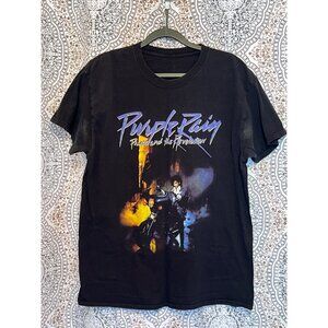 Prince Purple Rain Band Graphic T-Shirt Black Short Sleeve Crew Neck Size L